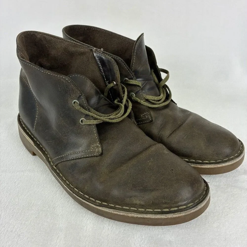 Clarks Bushacre 2 Chukka Leather Boots Men's UK 8.5 US 9.5 Brown Olive Green